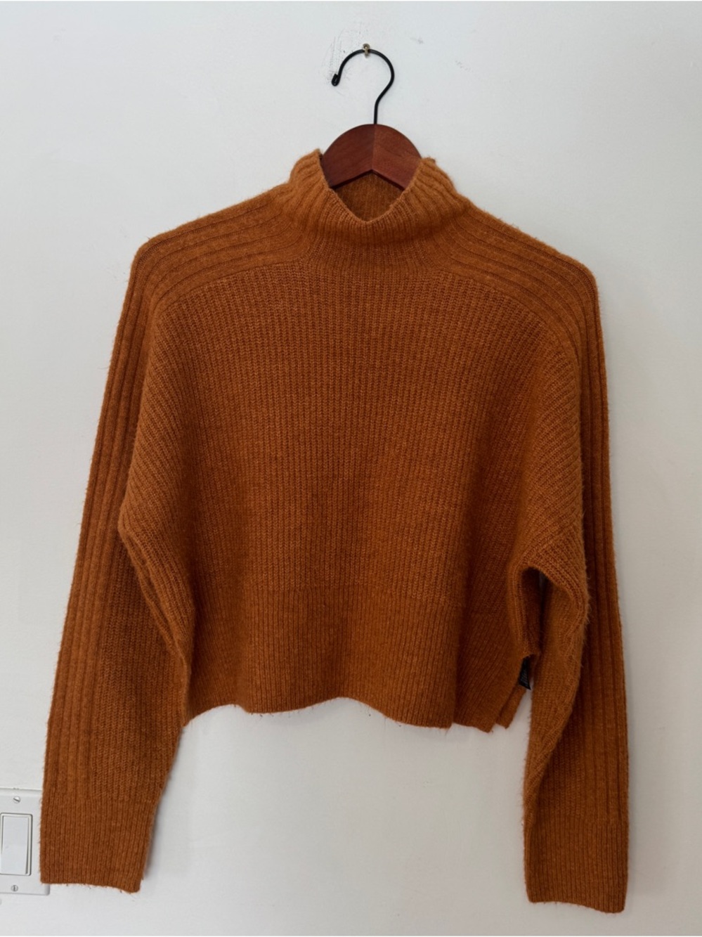 Topshop Rust Orange Cropped Sweater | Mock Neck Knit | Size S